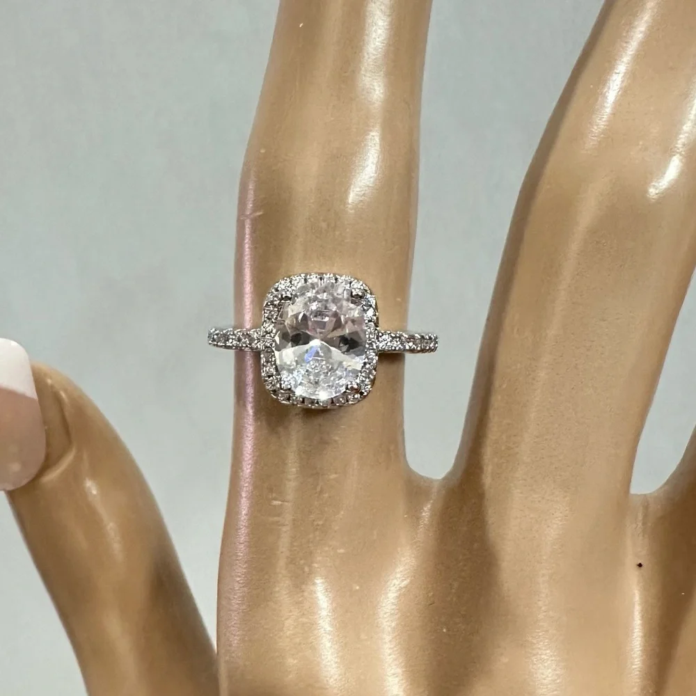 Tibetan silver stamped .925 ring. Cubic zirconia simulated diamond. Size 8.24, 9 - Picture 2 of 4
